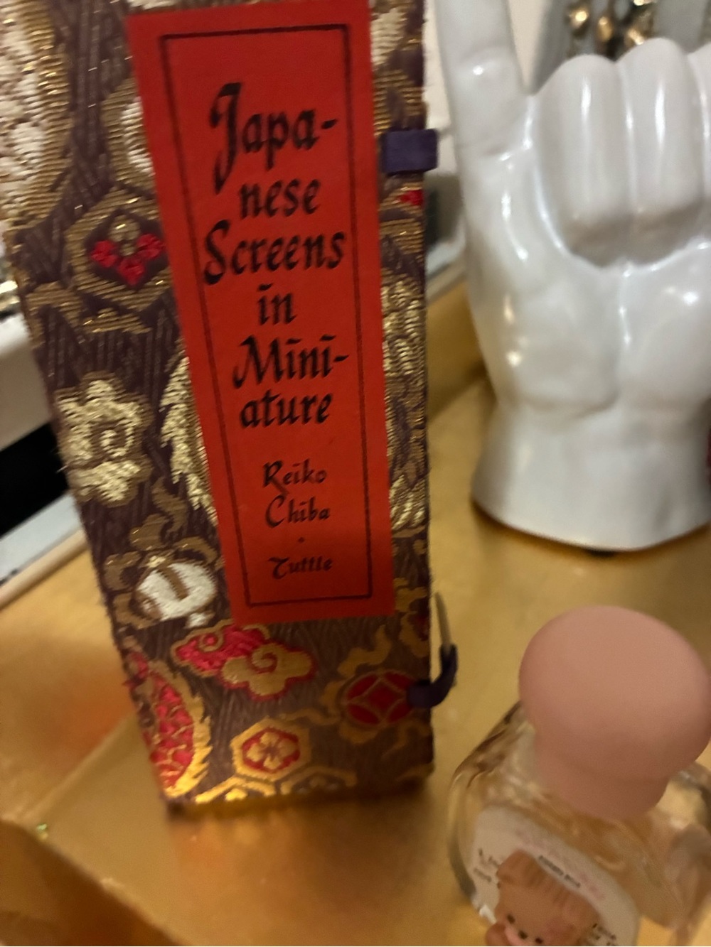 Japanese Screens in Miniature Decorative Box with Pink-Capped Bottle
